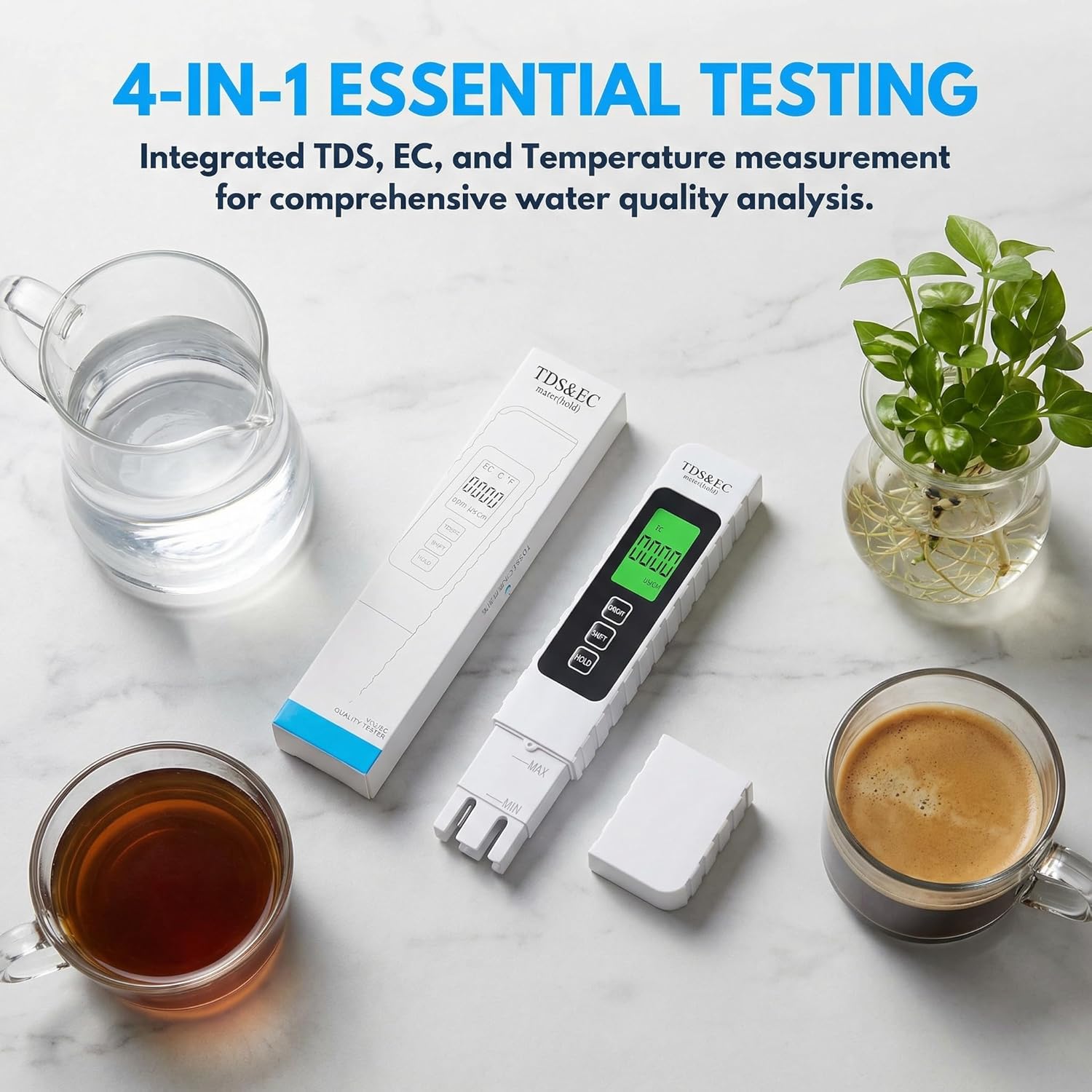 4-in-1 Essential Testing — TDS, EC & Temperature